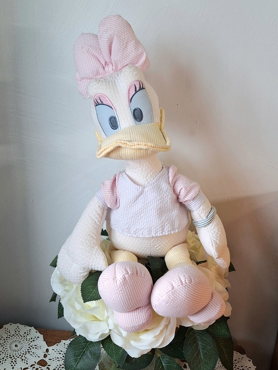 Disney Other - Disney 1990s Daisy Duck Plush In Pastel Seersucker Fabric With Bracelet